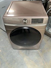 New Dent and Scratch, Set of Samsung Champagne Washer + 7.5 cu. ft. Gas Dryer with Steam. Models: DVG45R6100C, WF45R6100AC.